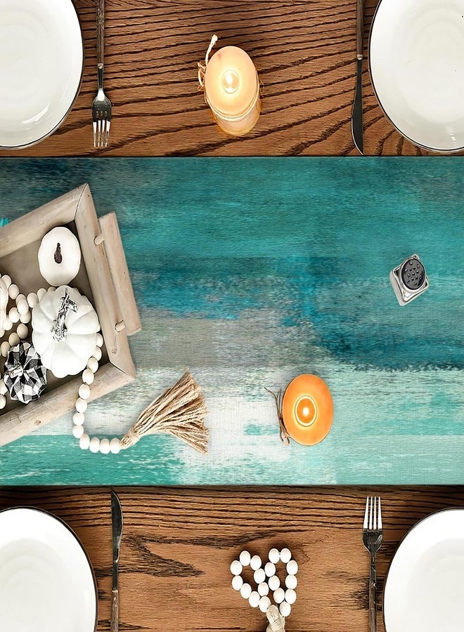 OYIMUA Soft Thick Chenille Teal and Grey Table Runner 36 Inches Long Vintage Abstract Painting Flowers Spring Summer Rustic Dining Table Decorations for Home Indoor Outdoor - Image 5