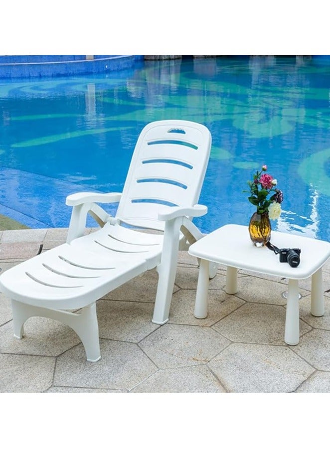 Generic Table and Chair Set Foldable Reclining Chair Beach Chair with Adjustable Backrest Outdoor Lounge Chair with Arm Sunlounger Chair for for Beach, Yard, Patio, Pool(1 Chair+1 Table)  - Image 2