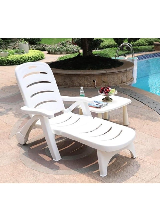Generic Table and Chair Set Foldable Reclining Chair Beach Chair with Adjustable Backrest Outdoor Lounge Chair with Arm Sunlounger Chair for for Beach, Yard, Patio, Pool(1 Chair+1 Table)  - Image 1