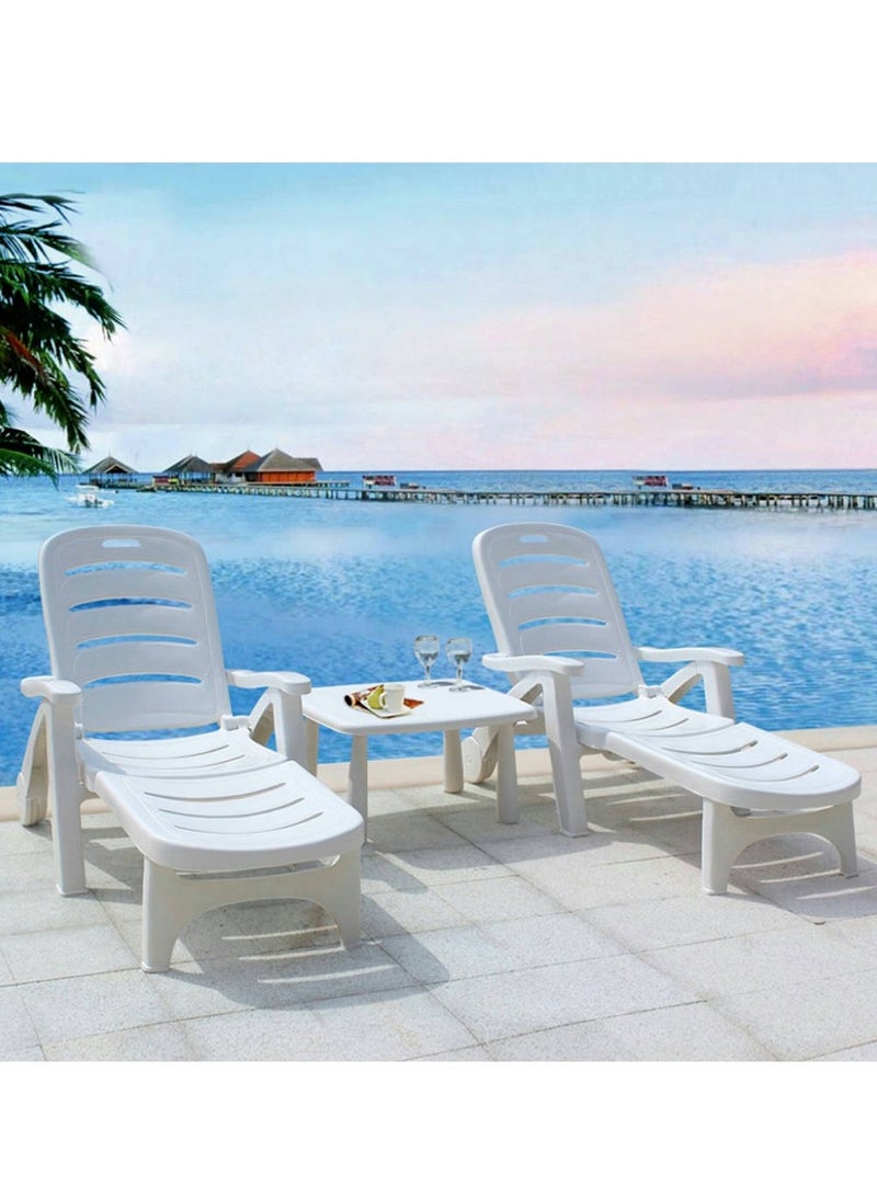 Generic Table and Chair Set Foldable Reclining Chair Beach Chair with Adjustable Backrest Outdoor Lounge Chair with Arm Sunlounger Chair for for Beach, Yard, Patio, Pool(1 Chair+1 Table)  - Image 3