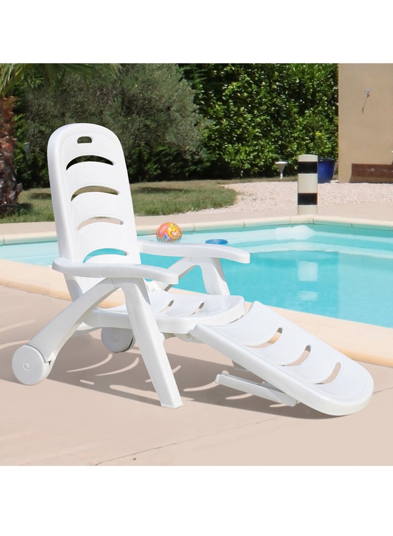Generic Table and Chair Set Foldable Reclining Chair Beach Chair with Adjustable Backrest Outdoor Lounge Chair with Arm Sunlounger Chair for for Beach, Yard, Patio, Pool(1 Chair+1 Table)  - Image 4