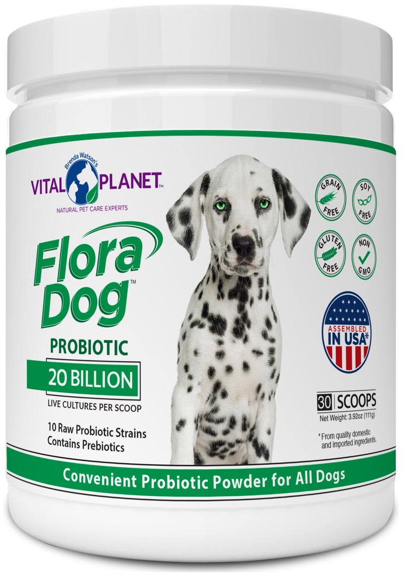 Vital Planet - Flora Dog Probiotic Powder Supplement with 20 Billion Cultures and 10 Strains, High Potency Immune and Digestive Support Probiotics for Dogs, 3.92 oz., 111 Grams, 30 Servings - Image 1