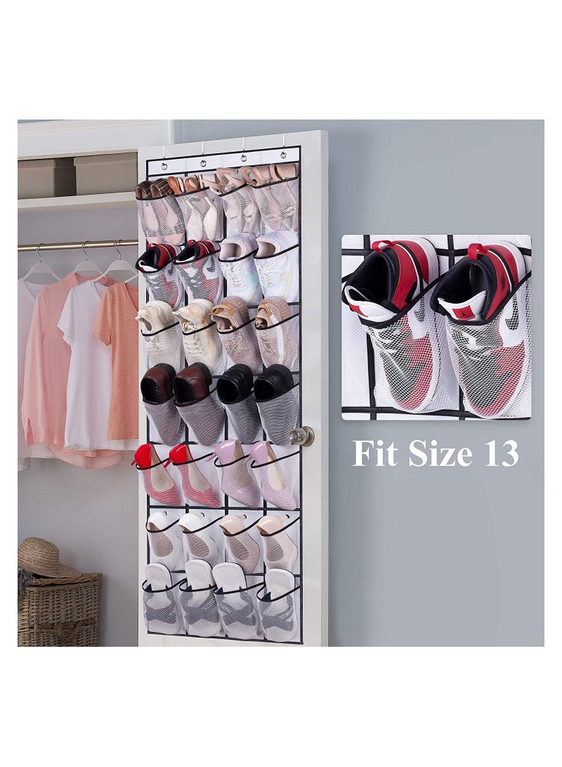 28 Large Mesh Pockets Over The Door Shoe Rack Hanging Shoe Organizer for Closet Hanging Shoe Rack Holder Hanger White