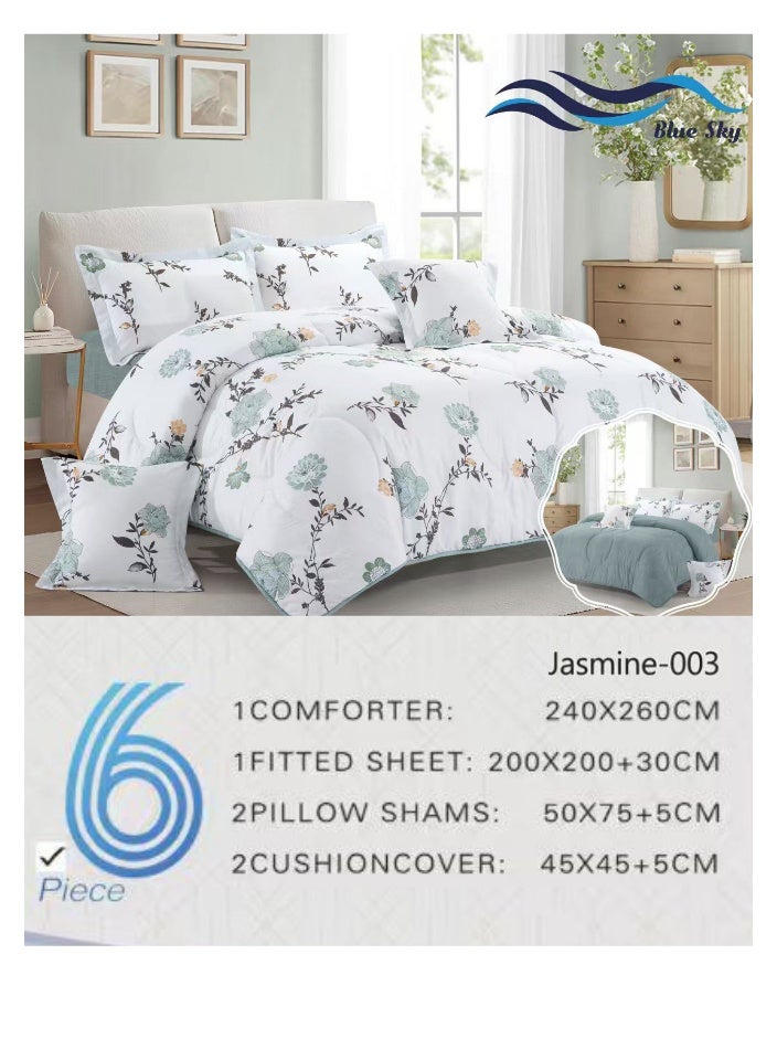 بلو سكاي مفرش سرير نفرين فخم من المايكروفايبر 100% ، غطاء سرير ، قابل للإستخدام على الوجهين، طقم مفارش بحشوة دبل  ، طقم نوم يتكون من 6 قطع ( مفرش بحشوة + شرشف مطاط للمرتبة + واقي مخدة + كيس مخدة + وسادة مربعة + كيس للوسادة المربعة  ) مقاس المفرش 240X260 سم ومقاس المغاط 200x200 سم ( اللون نفس الصورة) - Image 4