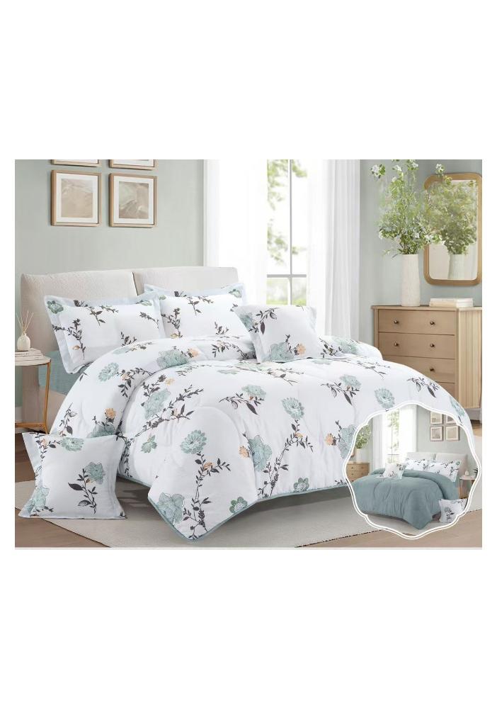 بلو سكاي مفرش سرير نفرين فخم من المايكروفايبر 100% ، غطاء سرير ، قابل للإستخدام على الوجهين، طقم مفارش بحشوة دبل  ، طقم نوم يتكون من 6 قطع ( مفرش بحشوة + شرشف مطاط للمرتبة + واقي مخدة + كيس مخدة + وسادة مربعة + كيس للوسادة المربعة  ) مقاس المفرش 240X260 سم ومقاس المغاط 200x200 سم ( اللون نفس الصورة) - Image 1