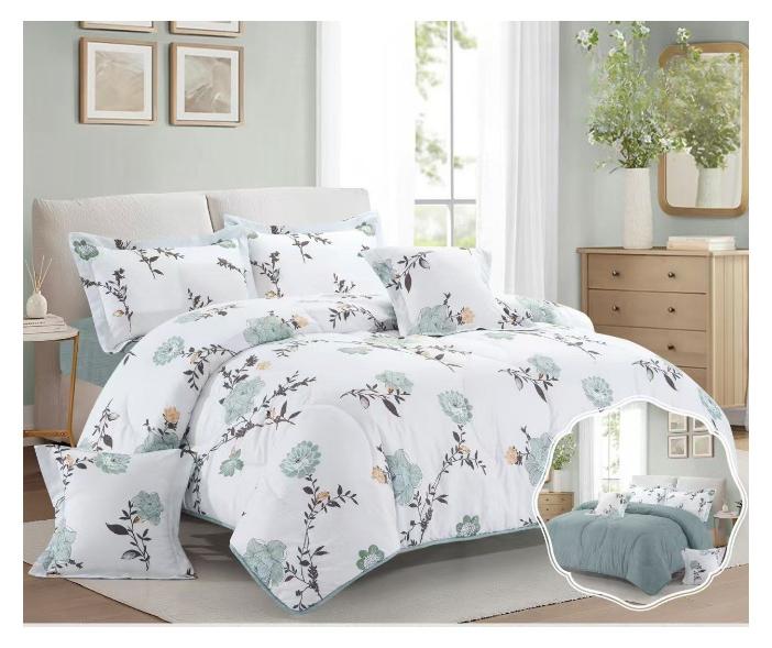 بلو سكاي مفرش سرير نفرين فخم من المايكروفايبر 100% ، غطاء سرير ، قابل للإستخدام على الوجهين، طقم مفارش بحشوة دبل  ، طقم نوم يتكون من 6 قطع ( مفرش بحشوة + شرشف مطاط للمرتبة + واقي مخدة + كيس مخدة + وسادة مربعة + كيس للوسادة المربعة  ) مقاس المفرش 240X260 سم ومقاس المغاط 200x200 سم ( اللون نفس الصورة) - Image 1