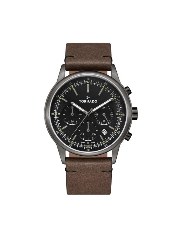 TORNADO Tornado Classic T24108-XLDB Men's Multi Function Display Watch & Leather Strap Brown