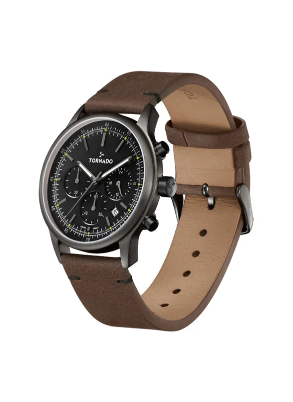 TORNADO Tornado Classic T24108-XLDB Men's Multi Function Display Watch & Leather Strap Brown