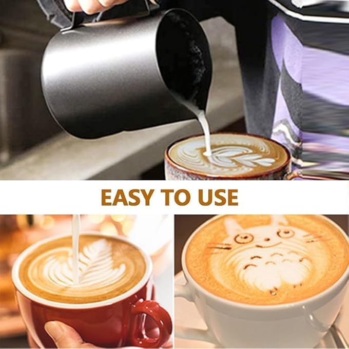 Unity Milk Frothing Pitcher Stainless Steel Espresso Steaming Pitchers Coffee Milk Frother Jug Cup For Espresso Machines Cappuccino Latte Art Matte Black 12 Oz  350Ml - Image 4