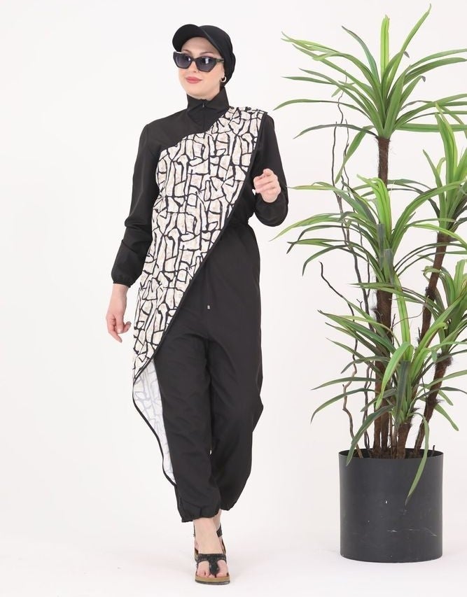 NS Tasarım NS Design Ocean Stone Pattern Design Hijab Jumpsuit Swimsuit - Image 1