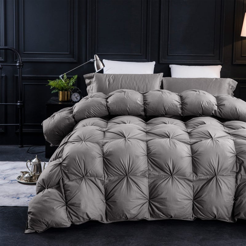 Three Geese Pinch Pleat Waterfowl Feathers and Down Comforter Palatial King Size Duvet Insert,750+ Fill Power,1200TC 100% Cotton, Premium All Seasons Gray Warm Hotel Comforter with 8 Tabs. - Image 1
