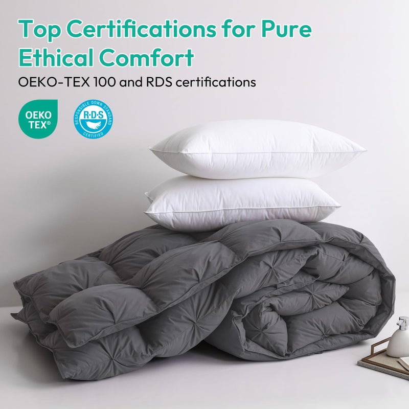 Three Geese Pinch Pleat Waterfowl Feathers and Down Comforter Palatial King Size Duvet Insert,750+ Fill Power,1200TC 100% Cotton, Premium All Seasons Gray Warm Hotel Comforter with 8 Tabs. - Image 3