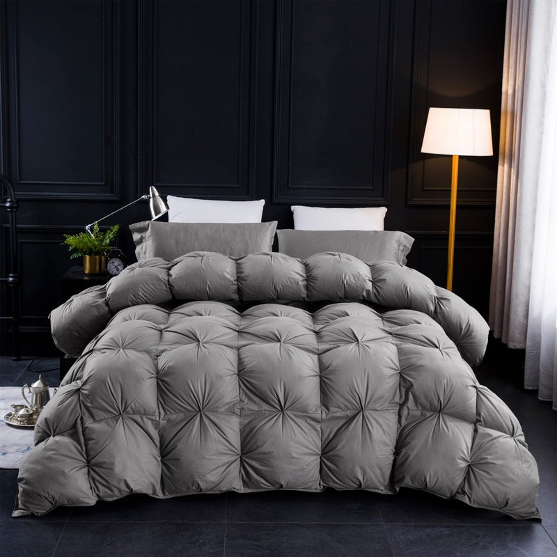 Three Geese Pinch Pleat Waterfowl Feathers and Down Comforter Palatial King Size Duvet Insert,750+ Fill Power,1200TC 100% Cotton, Premium All Seasons Gray Warm Hotel Comforter with 8 Tabs. - Image 2