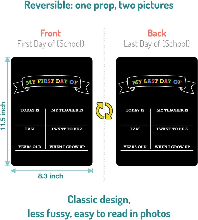 Fun-Plus First Day of School Sign Board, 12″x8.5″ Photo Prop Sign (Double Sided), Wet Erase, Back to School Supplies, 1st Day of School Sign, Back to School Sign … - Image 4