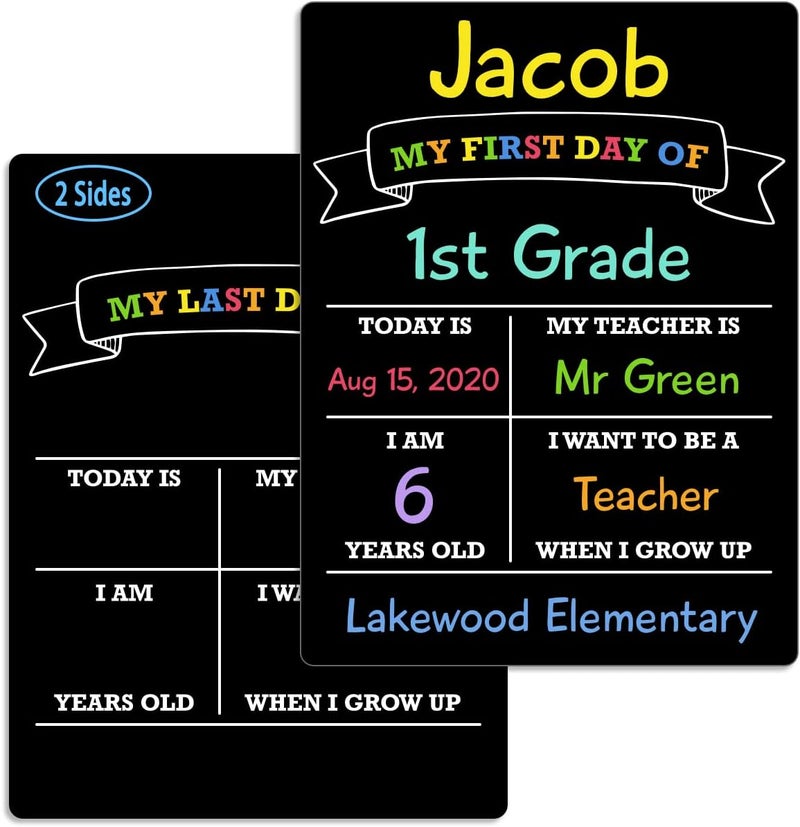 Fun-Plus First Day of School Sign Board, 12″x8.5″ Photo Prop Sign (Double Sided), Wet Erase, Back to School Supplies, 1st Day of School Sign, Back to School Sign … - Image 1