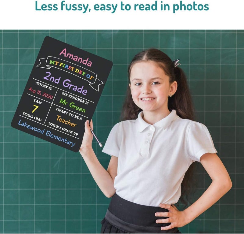 Fun-Plus First Day of School Sign Board, 12″x8.5″ Photo Prop Sign (Double Sided), Wet Erase, Back to School Supplies, 1st Day of School Sign, Back to School Sign … - Image 2