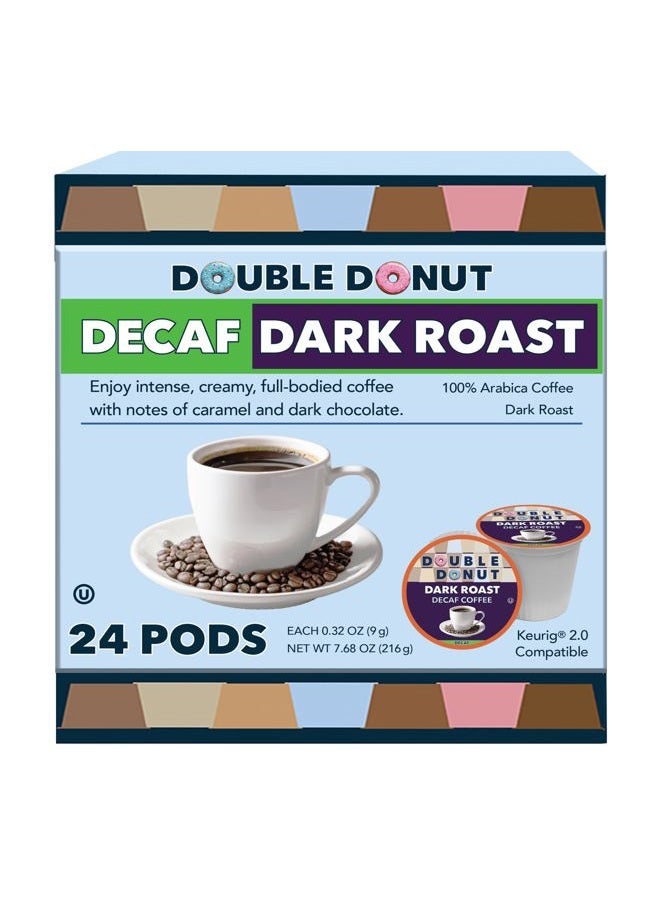 Double Donut Coffee Double Donut Decaf Dark Roast Coffee Pods, Extra Bold Blend Coffee, Single Serve Coffee For Keurig K Cups Machines, Decaf Dark Roast Coffee in Recyclable Pods, 24 Count - Image 1