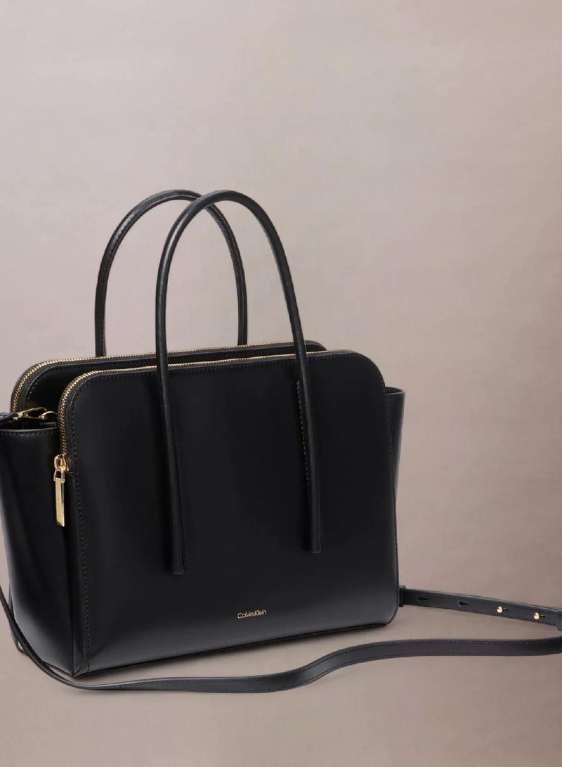 CALVIN KLEIN Leather Medium Tote Bag - Image 4