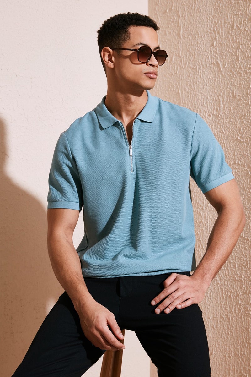 Buratti Cotton Regular Fit Zippered Polo Collar T Shirt Men's Polo T Shirt 5902434  - Image 1