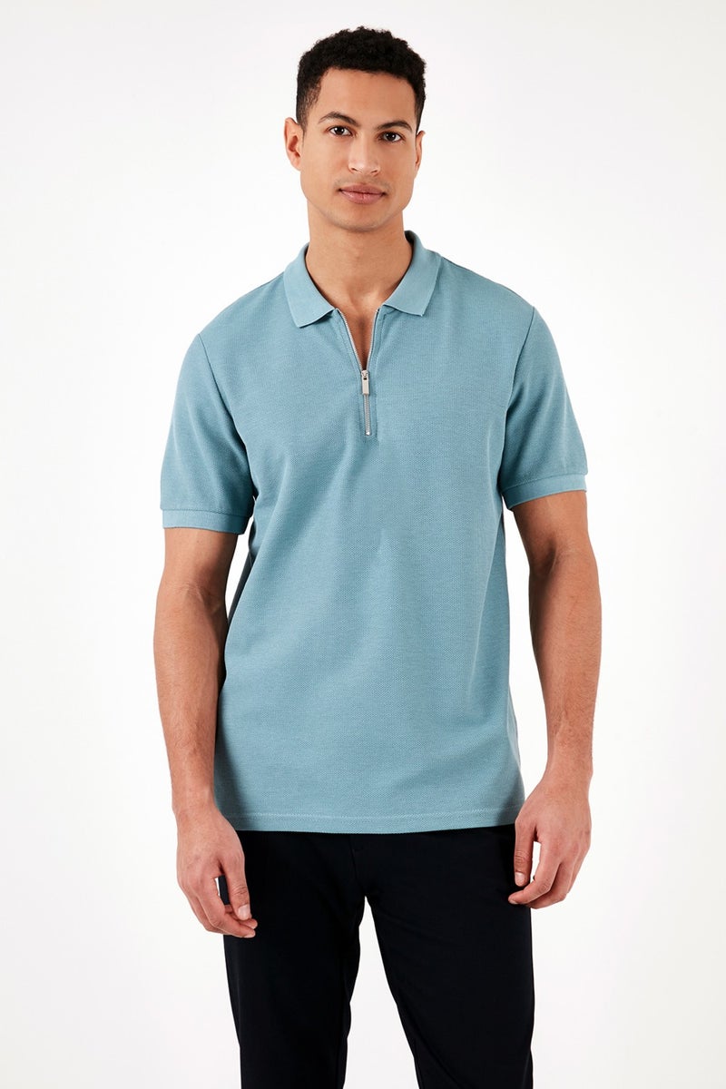 Buratti Cotton Regular Fit Zippered Polo Collar T Shirt Men's Polo T Shirt 5902434  - Image 5