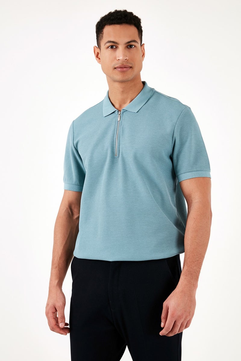 Buratti Cotton Regular Fit Zippered Polo Collar T Shirt Men's Polo T Shirt 5902434  - Image 2