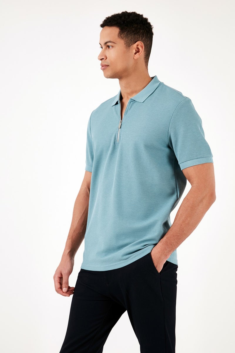 Buratti Cotton Regular Fit Zippered Polo Collar T Shirt Men's Polo T Shirt 5902434  - Image 4