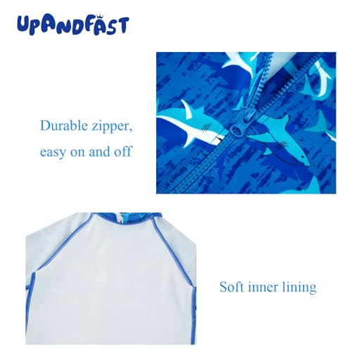 upandfast Baby/Toddler Swimsuit UPF 50+ Sun Protection One Piece Zipper Bathing Suit with Sun Hat Infant Beach Swimwear (Sea Blue Shark,12-18 Months) - Image 5