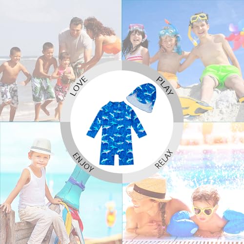 upandfast Baby/Toddler Swimsuit UPF 50+ Sun Protection One Piece Zipper Bathing Suit with Sun Hat Infant Beach Swimwear (Sea Blue Shark,12-18 Months) - Image 2