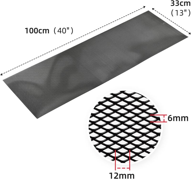 AggAuto Universal 40"x13" Car Grill Mesh - 100x33cm Aluminum Alloy Automotive Grille Insert Bumper 6x12mm Rhombic Hole, One of the Most Multifunctional Shape Grids Black - Image 4