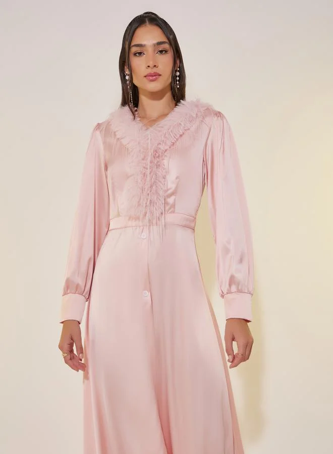 Take Two Feather Trim Maxi Dress