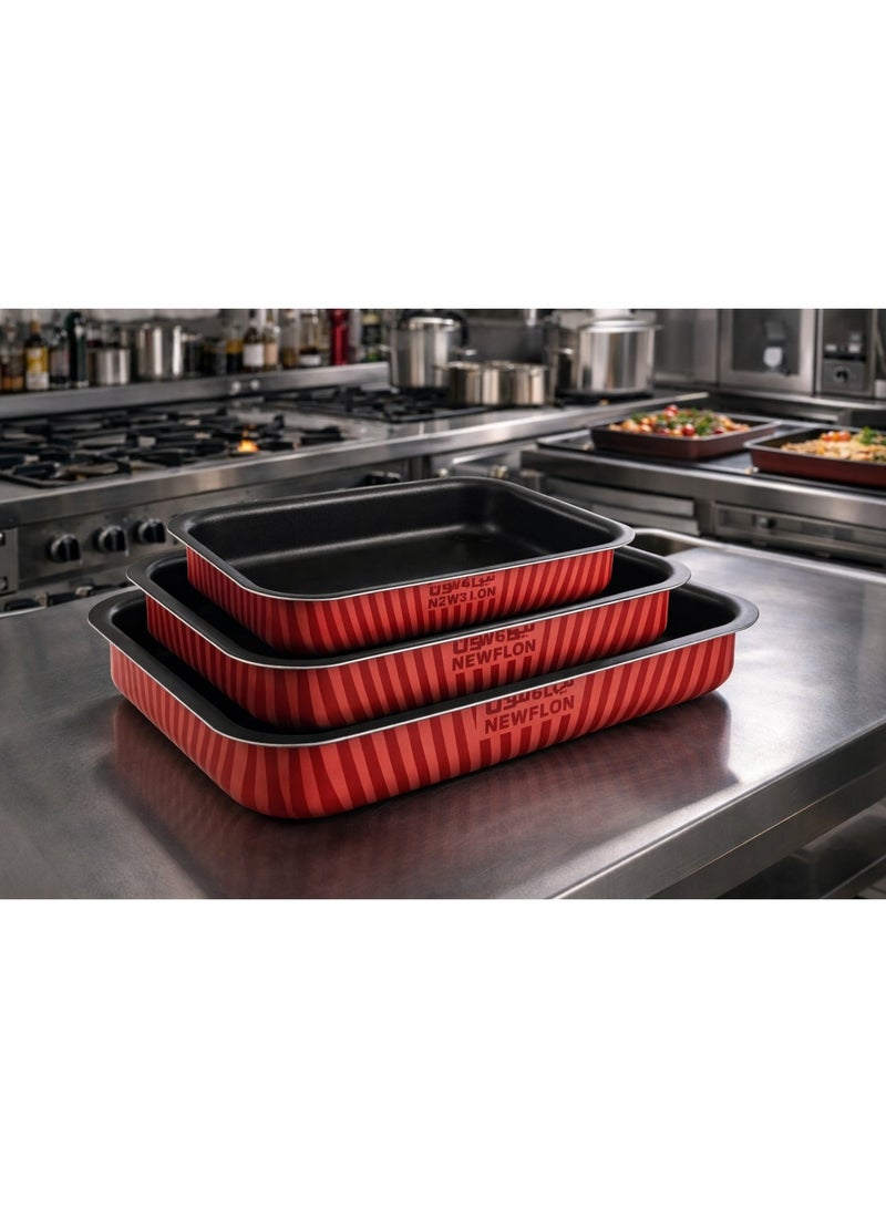 Newfloon 🔥 Neoflon Oven Tray Set – 3 Pieces Non-Stick (20×26 | 24×31 | 30×42 cm) - Image 1
