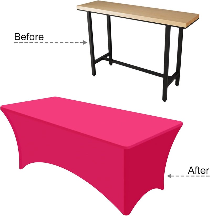 PLULON 2Pack 6FT Hot Pink Tablecloth Rectangular Fitted Stretch Table Cover Washable Spandex Tablecloth Table Protector for Patio Picnic Wedding Birthday Banquet Baby Shower Christmas Table Dcor - Image 5