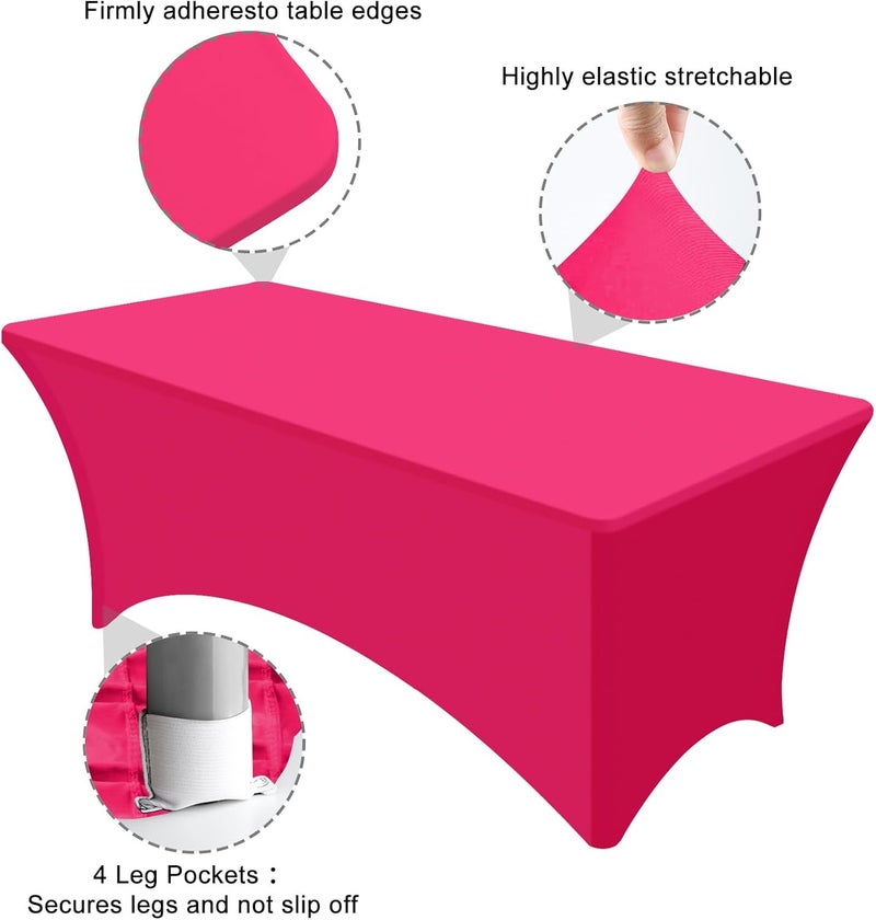 PLULON 2Pack 6FT Hot Pink Tablecloth Rectangular Fitted Stretch Table Cover Washable Spandex Tablecloth Table Protector for Patio Picnic Wedding Birthday Banquet Baby Shower Christmas Table Dcor - Image 3