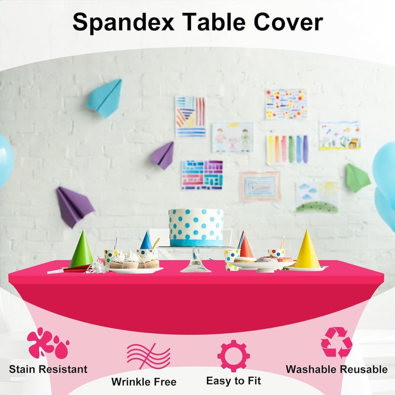 PLULON 2Pack 6FT Hot Pink Tablecloth Rectangular Fitted Stretch Table Cover Washable Spandex Tablecloth Table Protector for Patio Picnic Wedding Birthday Banquet Baby Shower Christmas Table Dcor - Image 4