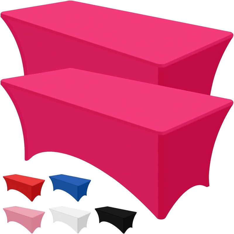PLULON 2Pack 6FT Hot Pink Tablecloth Rectangular Fitted Stretch Table Cover Washable Spandex Tablecloth Table Protector for Patio Picnic Wedding Birthday Banquet Baby Shower Christmas Table Dcor - Image 1