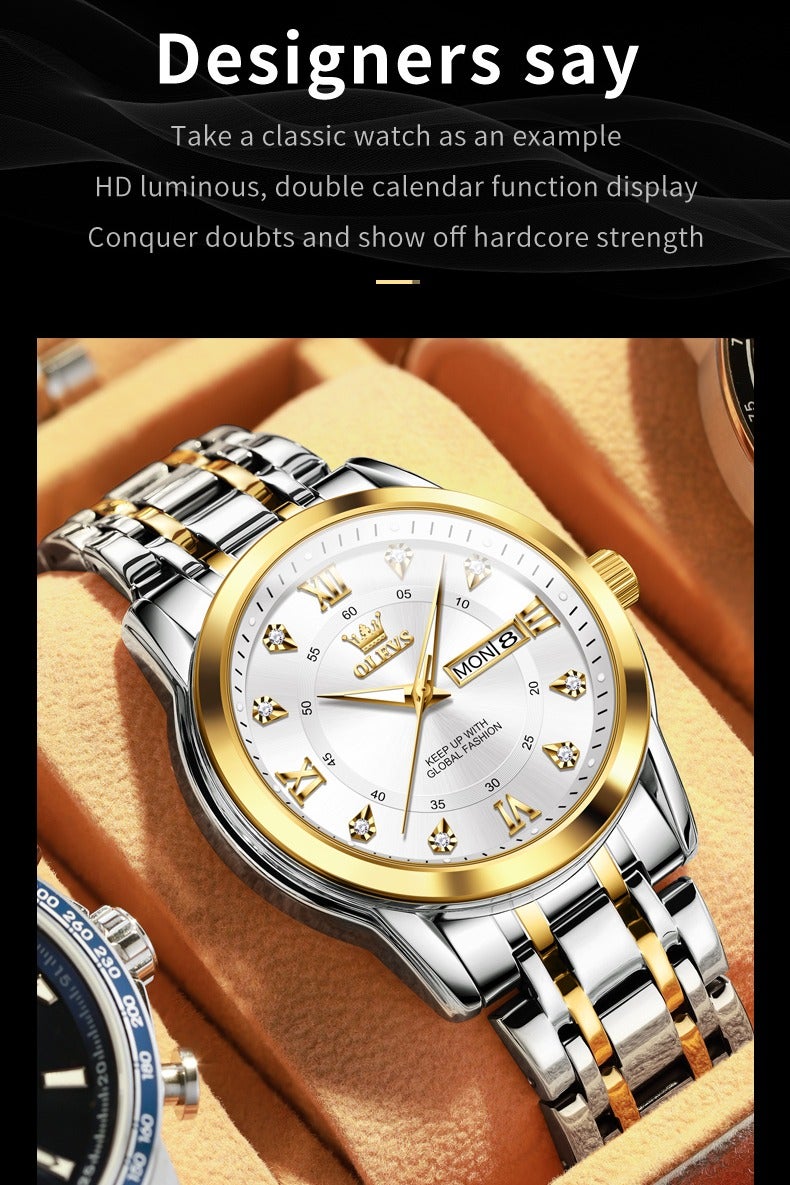 أوليفز ساعات OLEVS للرجال كلاسيكية أنالوج كوارتز من الفولاذ المقاوم للصدأ مقاومة للماء مضيئة بالتاريخ ساعة رجالية من الألماس - Image 4