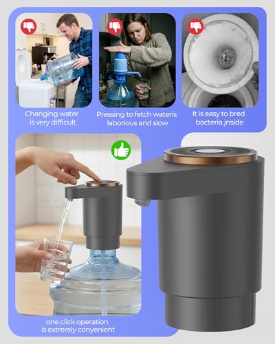 Cozycharm Water Jug Pump for 5 Gallon Bottle – Portable Electric USB-C Charging Dispenser, Dual Powerful Motors, Fast Flow, Fits 2-5 Gallon Jugs – Ideal for Home, Office, Camping, RV, Gray - Image 2