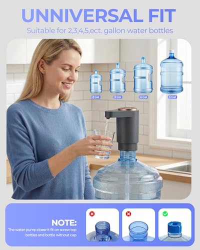 Cozycharm Water Jug Pump for 5 Gallon Bottle – Portable Electric USB-C Charging Dispenser, Dual Powerful Motors, Fast Flow, Fits 2-5 Gallon Jugs – Ideal for Home, Office, Camping, RV, Gray - Image 4