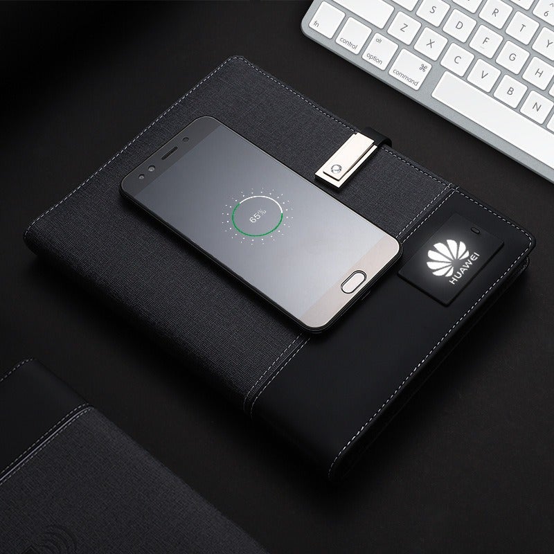 ليزم دفتر ملاحظات ذكي قابل للشحن مع باور بانك وشحن لاسلكي وذاكرة USB من LISM، مقاس A5، غلاف جلدي، هدية أعمال - Image 1