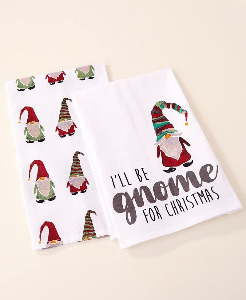 LCI Ill Be Gnome for Christmas Collection Set of 2 Cotton Kitchen Flour Sak Towels White Medium 12x17 inches