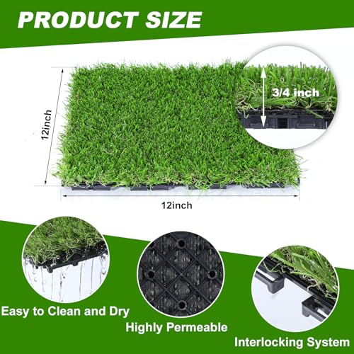 VANCASTLE Artificial Grass Tiles Interlocking Turf Squares Deck 9 Pack -12"x12" Indoor Outdoor Faux Grass Rug with Drainage Holes-Fake Grass Tiles Self-draining for Garden Lawn Landscape Balcony Decoration - Image 2