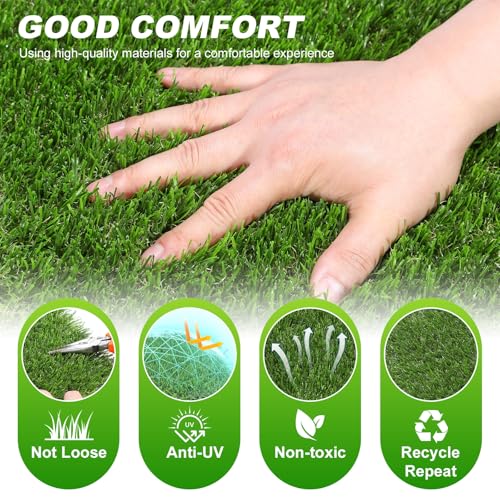 VANCASTLE Artificial Grass Tiles Interlocking Turf Squares Deck 9 Pack -12"x12" Indoor Outdoor Faux Grass Rug with Drainage Holes-Fake Grass Tiles Self-draining for Garden Lawn Landscape Balcony Decoration - Image 3