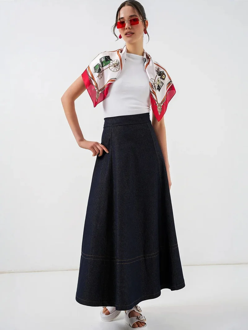 بيغ دارت BDART High Waist Denim A-Line Maxi Skirt with Pockets
