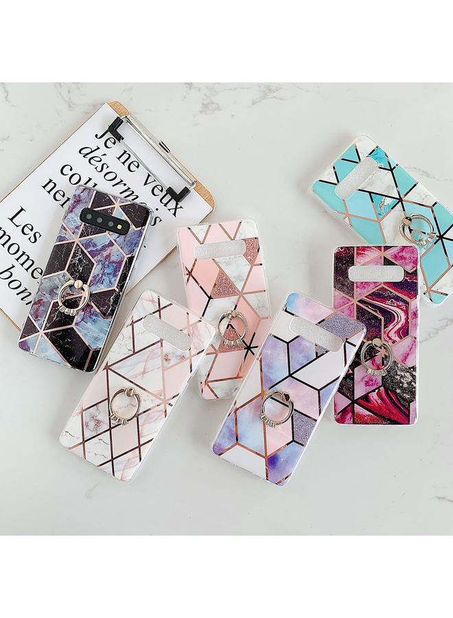 زبون جراب لهاتف Galaxy S10 Plus مطلي بنمط هندسي ملون من الرخام والفسيفساء جراب هاتف محمول من مادة TPU مع حامل من أحجار الراين - Image 3