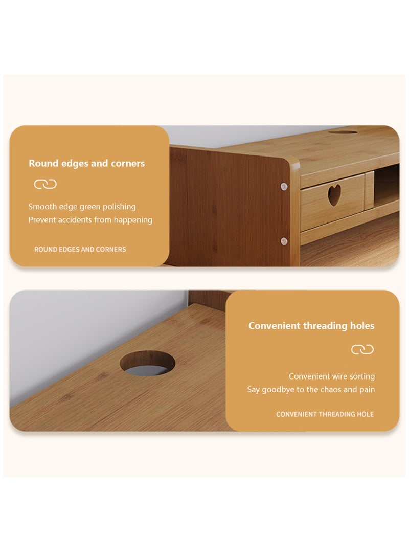 Hihonor 2 Tier Monitor Stand Riser with Organizer Drawer, Desk Computer Stand Riser Bamboo Shelf Riser, Desktop Storage Rack Easy to Use - Image 5