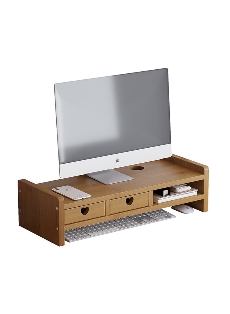 Hihonor 2 Tier Monitor Stand Riser with Organizer Drawer, Desk Computer Stand Riser Bamboo Shelf Riser, Desktop Storage Rack Easy to Use - Image 1