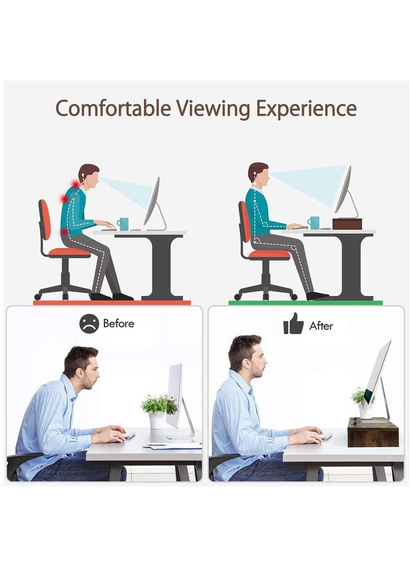 Hihonor 2 Tier Monitor Stand Riser with Organizer Drawer, Desk Computer Stand Riser Bamboo Shelf Riser, Desktop Storage Rack Easy to Use - Image 2