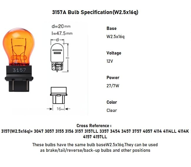 Kadiby 12 Pack 3157NA 3157A 3157 Amber Bulb, Parking/Side Maker/Turn Signal Auto Light Bulbs 3057A 4157NA 4057NA 12v 27/7w - Image 2
