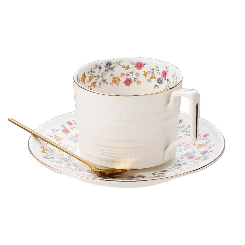 Harahiko Country Roses Porcelain Tea Cup and Saucer Set with Gold Trim, Vintage Style, For Women and Tea Parties (1, P) - Image 1