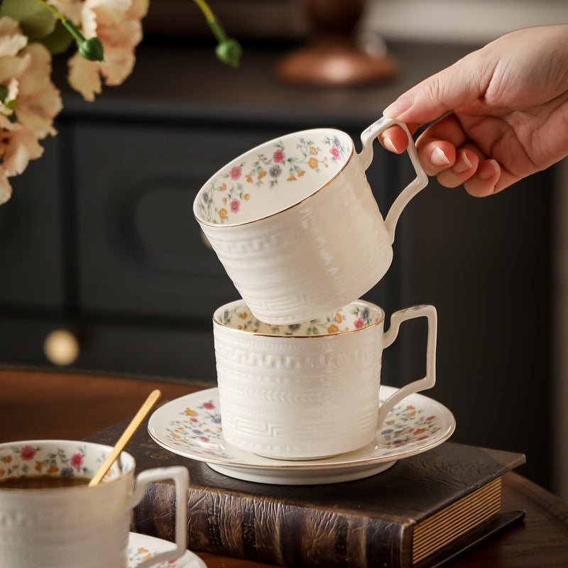 Harahiko Country Roses Porcelain Tea Cup and Saucer Set with Gold Trim, Vintage Style, For Women and Tea Parties (1, P) - Image 5